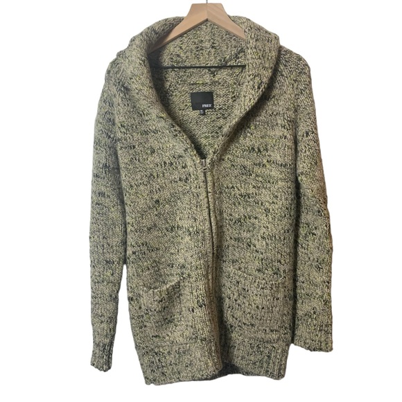 Wilfred Free Aritzia Marled Green Full Zip Wool Blend Alpaca Cardigan Sweater - Picture 1 of 8
